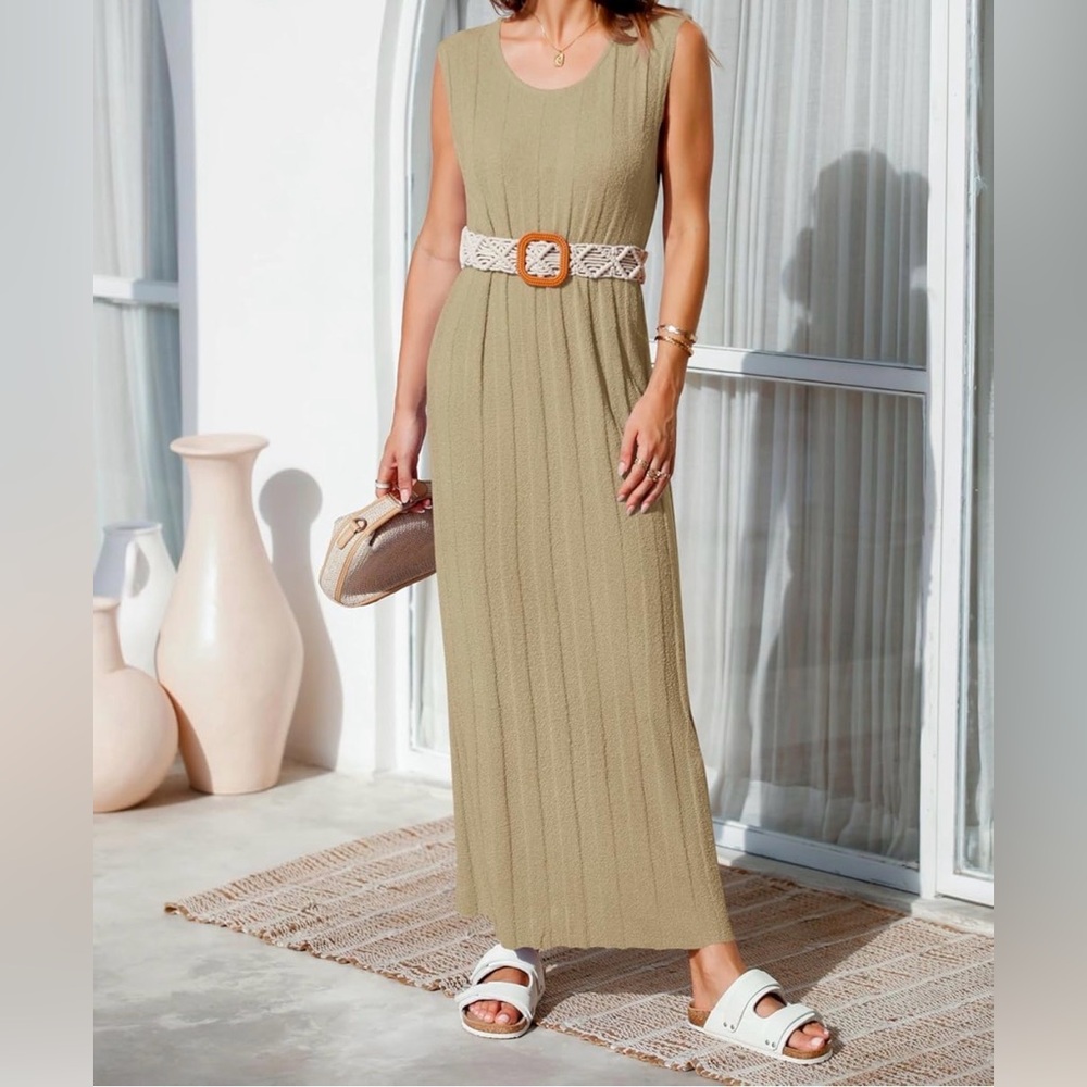 Camel / Tan Wide Ribbed Sweater Tank Midi / Maxi Dress - Picture 12 of 12